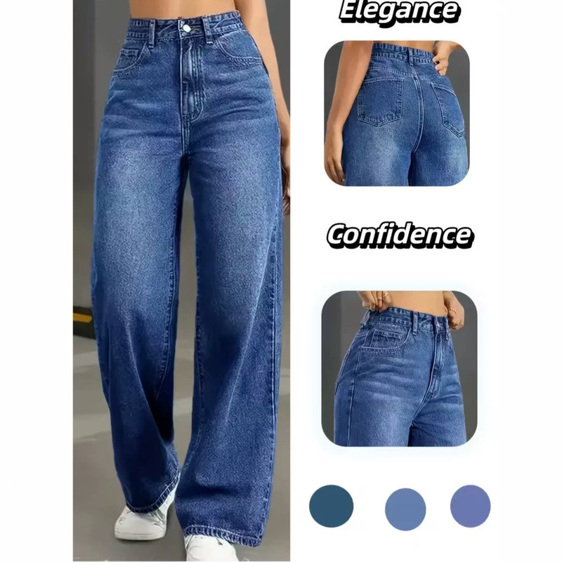 2026 Cross-Border Foreign Trade Independent Site Women's Jeans Amazon Magic Stretch European and American Style Elastic Loose Versatile Straight-Leg Jeans