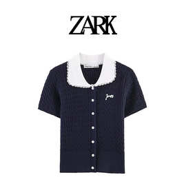 ZARK 欧美新款娃娃领撞色拼接开衫 跨境外贸女装批发 UYY960036