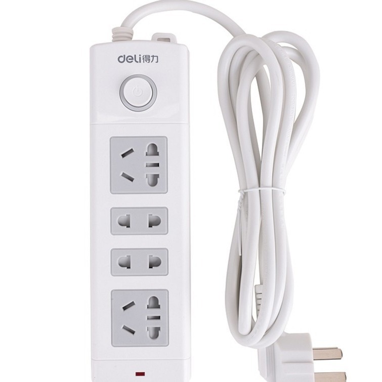得力18201插座 插排插线板接线板排插电源插板拖线板2米4孔电源线