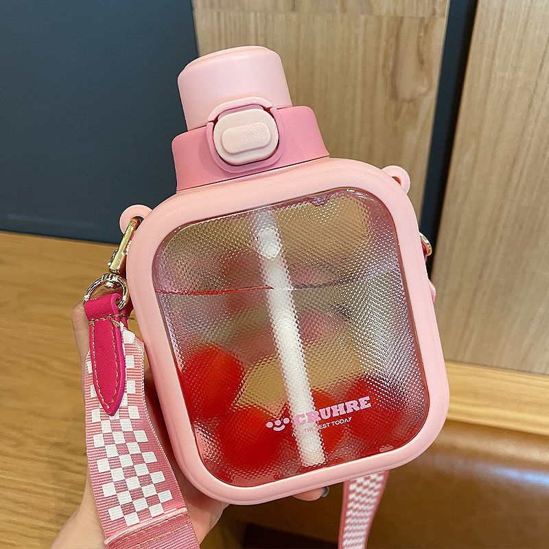 quare Water Cup Cute Female Large-capacity Straw Cup Small Red Book With The Same Portable Bag Cup