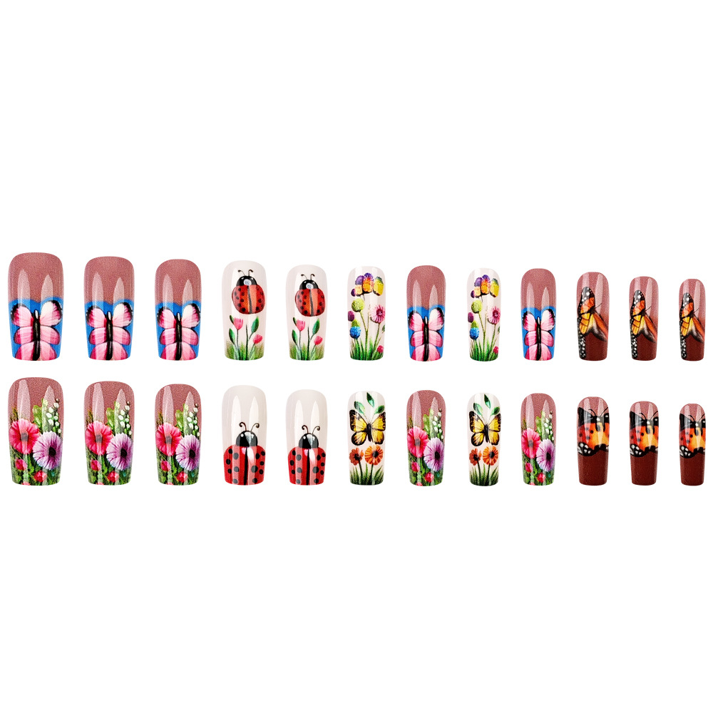 Comercio exterior retrógrado pastoral viento pequeño fresco usar uñas 24 piezas escalera larga manicura blanca fábrica de uñas en stock suministro directo