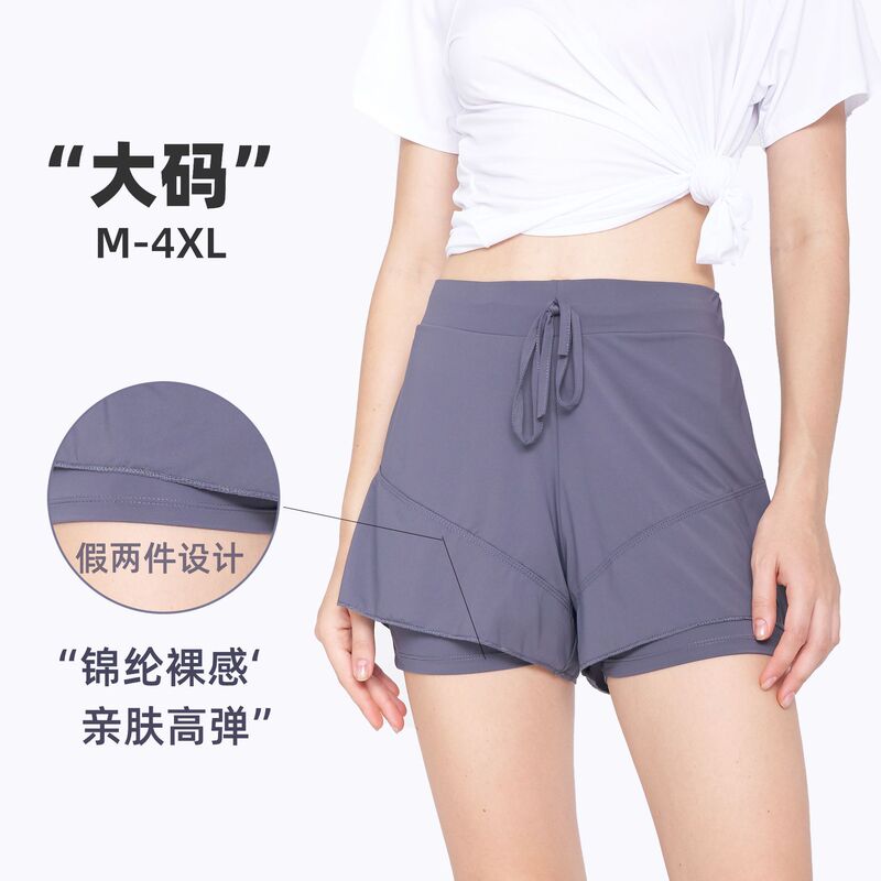 Women's Plus Size Sports Shorts with Lining Fitness Running Yoga Double Layer Anti-walking Sweat Absorption Breathable High Elastic
