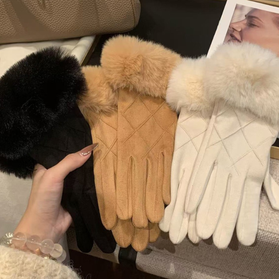 Gloves to Keep Women Warm in Winter 2025 New Style Fleece-Lined and Thickeneded Cold-Proof Cycling and Driving Windproof Touch Screen Suede Gloves
