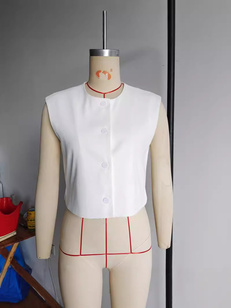 Cross-border Women's 2024 Autumn and Winter New European and American Fashion Casual Round Neck Single-breasted Vest Vest Jacket Women's Jacket