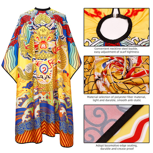 New dragon robe scarf, non-stick hair, national fashion hair salon haircut, adult haircut, phoenix robe scarf, Chinese style printed scarf