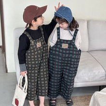 佳叶童品2025儿童秋季新款格子背带裤男女宝宝洋气可爱宽松连体裤