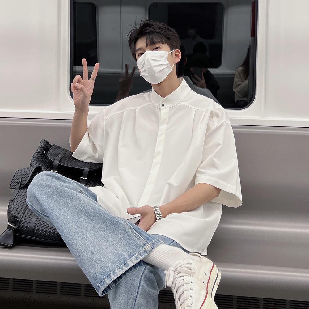 Verano sin planchar nuevos hombres chinos guapos camisa de manga corta para hombres tops de todo fósforo de marca de moda city boy camisa casual