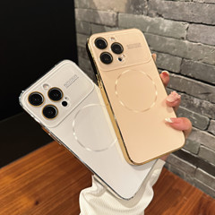 适用iPhone17promax手机壳电镀大视窗AG磨砂细圈磁吸苹果15保护套