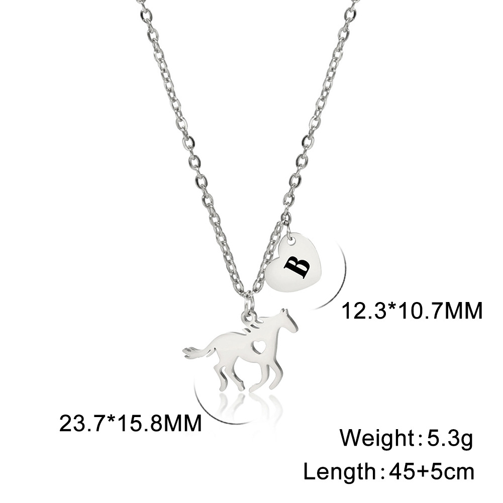 Stainless Steel Titanium Steel Casual Heart Shape Horse Plating Pendant Necklace display picture 2