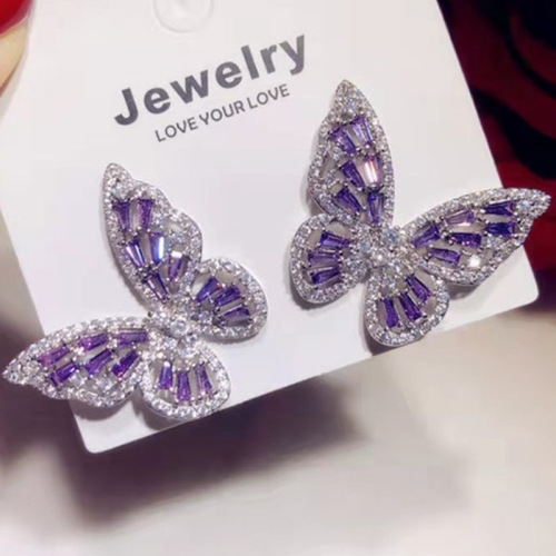 Amazon cross-border fashion hollow zircon temperament butterfly earrings new trend cold style earrings earrings for women