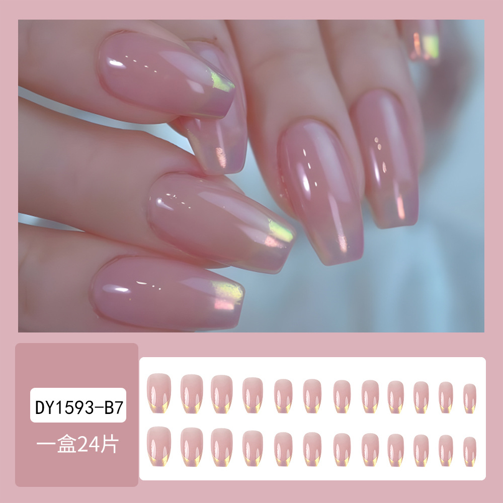 Gradiente transfronterizo polvo desnudo parche de uñas estilo francés Phnom Penh elegante y romántico usar uñas fábrica de 24 piezas de manicura