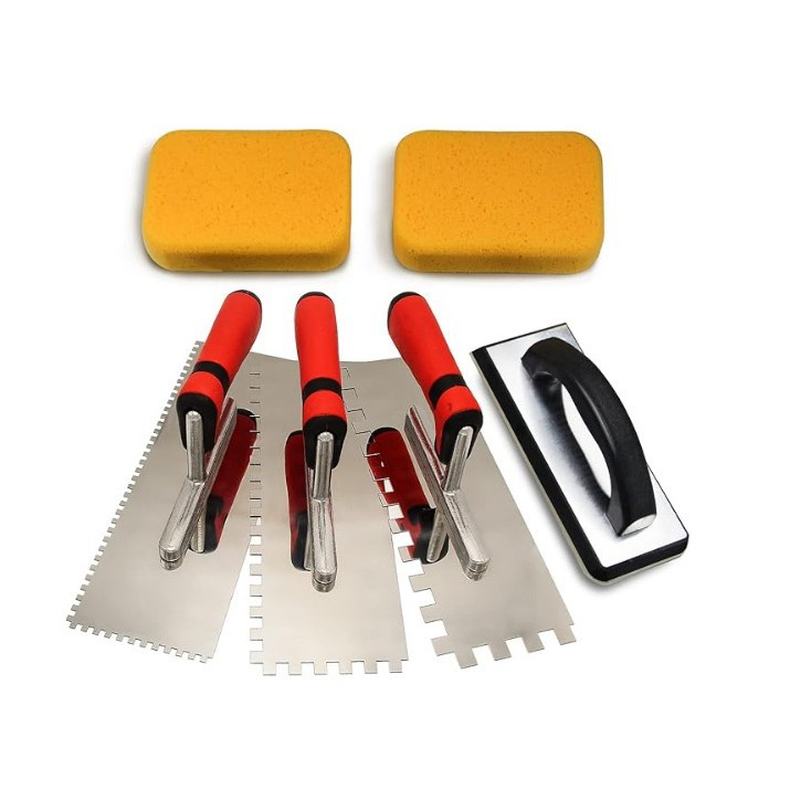 瓷砖工具不锈钢方形刻口抹子套装加橡胶砂浆浮子和瓷砖海绵