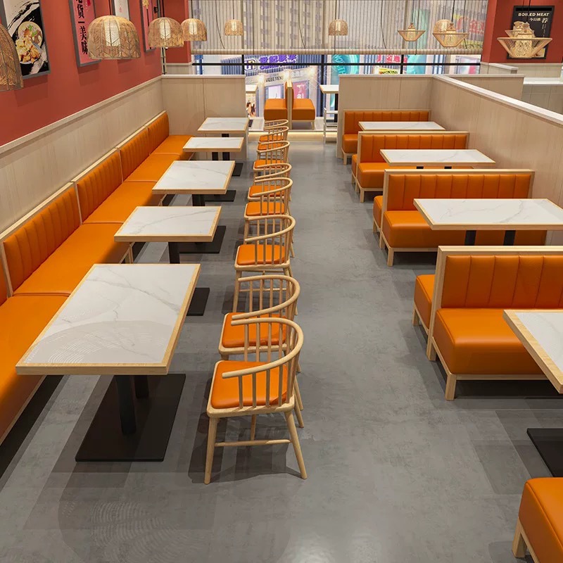 Chinese-style restaurant, fast-food restaurant, canteen, solid wood dining table and chair set, themed tea restaurant, wall-mounted booth sofa