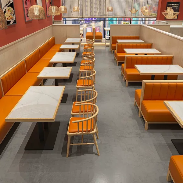Chinese-style restaurant, fast-food restaurant, canteen, solid wood dining table and chair set, themed tea restaurant, wall-mounted booth sofa