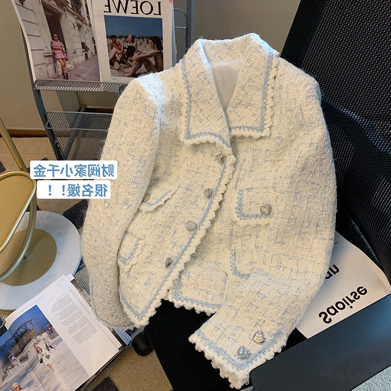 Tweed Style Jacket for Women, Autumn and Autumn Style, French Retro Ladylike Temperament, Lapel Tweed Short Top