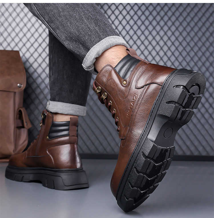 Giày bốt Martin nam cổ cao đế dày lót lông giữ ấm, gót 3–5 cm — màu nâu, màu đen chi tiết 21