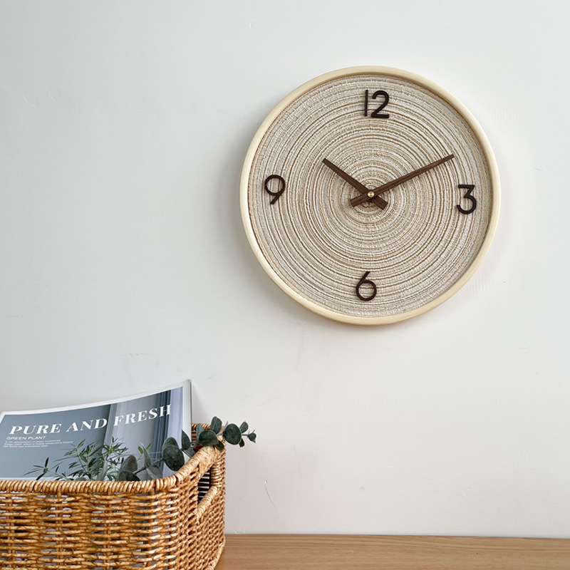 Minimalist Nordic Solid Wood Fabric Wall Clock For Living Room_voghion.com