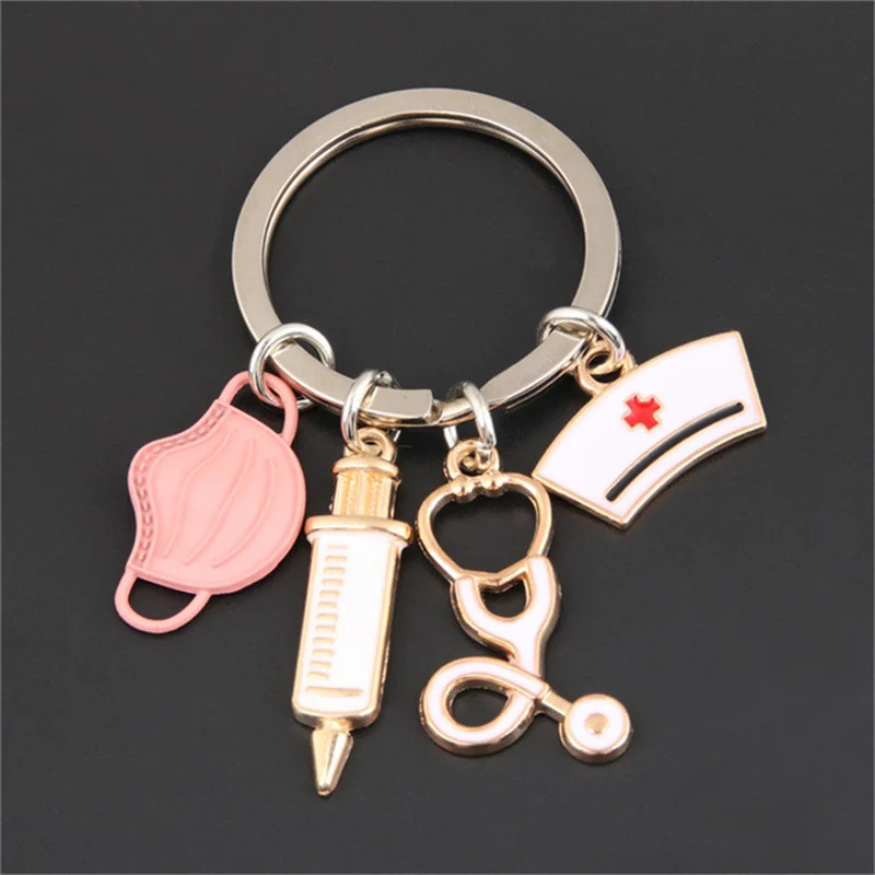 Cross-border nurse doctor mask keychain medical ambulance personnel keyring nurse's day accessories wholesale