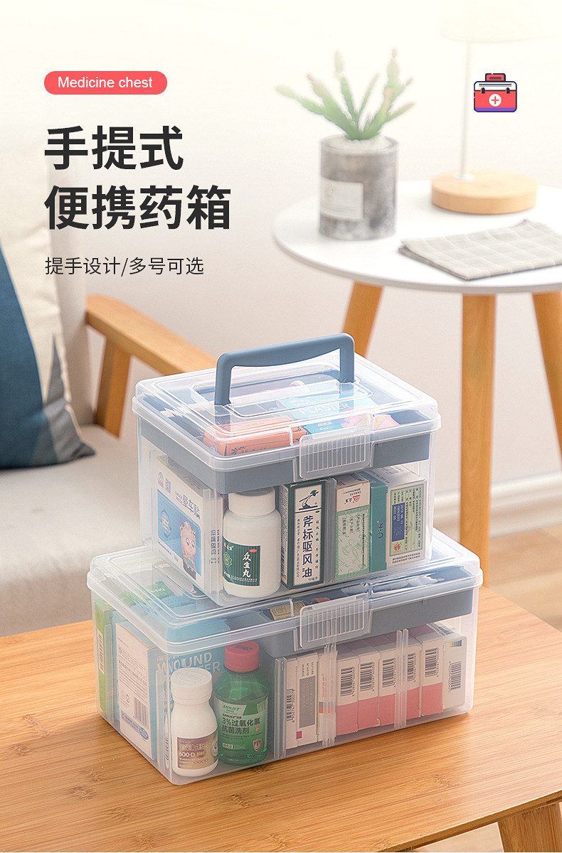 家庭医用药箱收纳家用大容量医疗急救医药箱收纳盒口罩