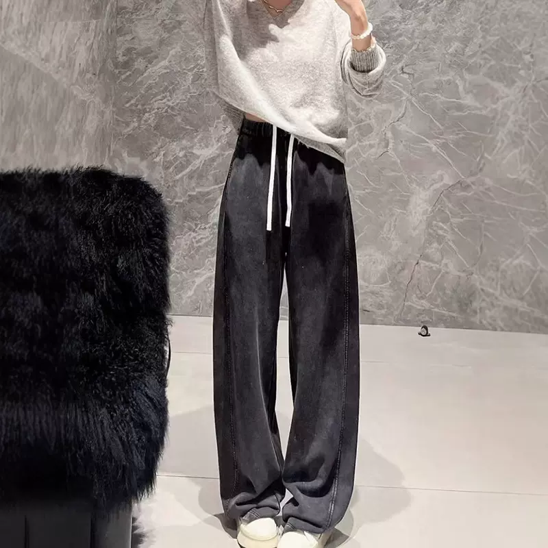 现货秦岚同款神裤秋季新品女装棉质烫钻洗水高腰休闲裤