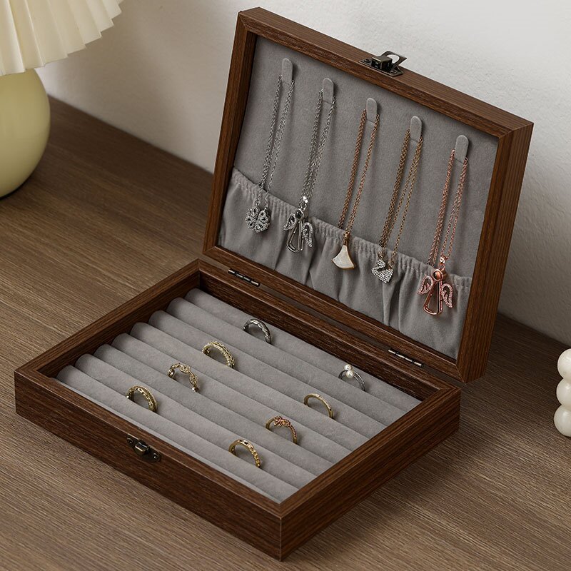 Caja de joyería de nuez caja de almacenamiento pendientes anillo collar brazalete joyería multifuncional polvo al por mayor
