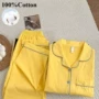 欧美款长袖撞色黄色家居服