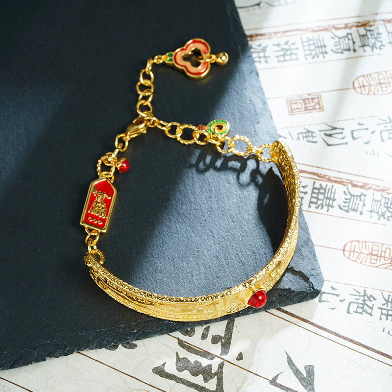 National Tide Vietnam Sandy Gold Pulsera Retro Gota de aceite con incrustaciones de circonio Xiangyun Media pulsera Mujer salvaje durante mucho tiempo sin decoloración Joyas de mano al por mayor