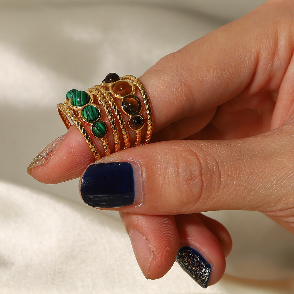 Fashion Geometric Stainless Steel Open Ring Gold Plated Zircon Stainless Steel Rings