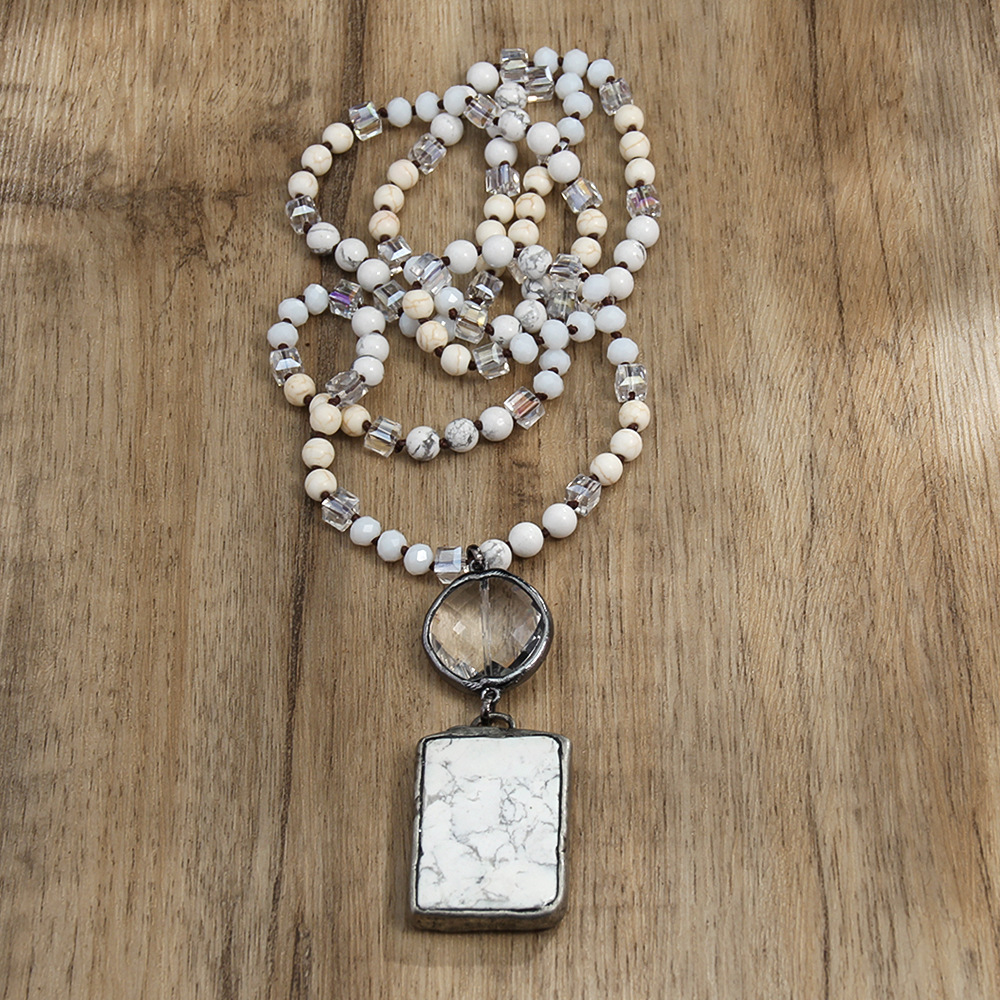 65g Weight Natural Stone Pendant Material Pendant Necklace Classification Natural Stone Chain Material Beaded Chain Chain Type 1 Piece Quantity Holiday Occasion natural stone Material Geometric Pattern Women's Gender Retro Style Retro Geometric Natural Stone Beaded Chain Pendant Necklace In Bulk 3