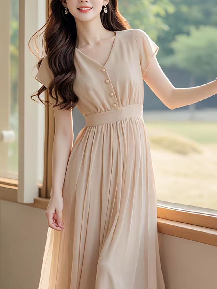 Đầm suông nữ midi màu mơ phong cách Pháp cao cấp — màu mơ