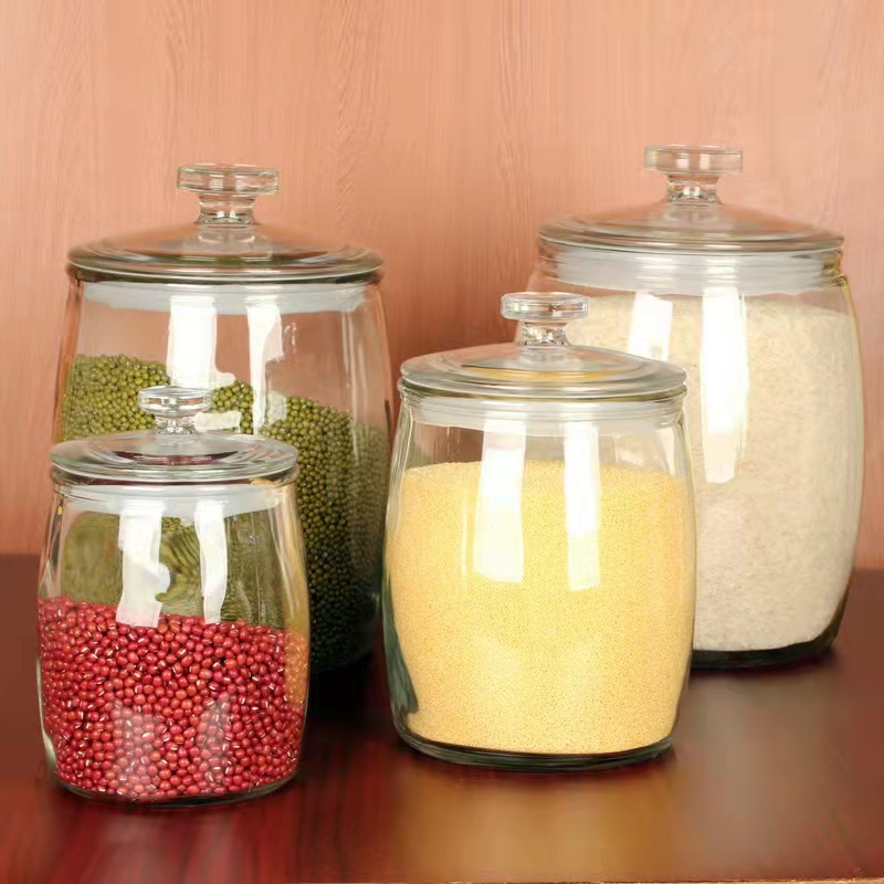 Wholesale Thickened Multi-grain Glass Jar Large Mouth Tea Can 20 Pounds Pickling Tub Storage Jar Kitchen Rice Bin Food Can