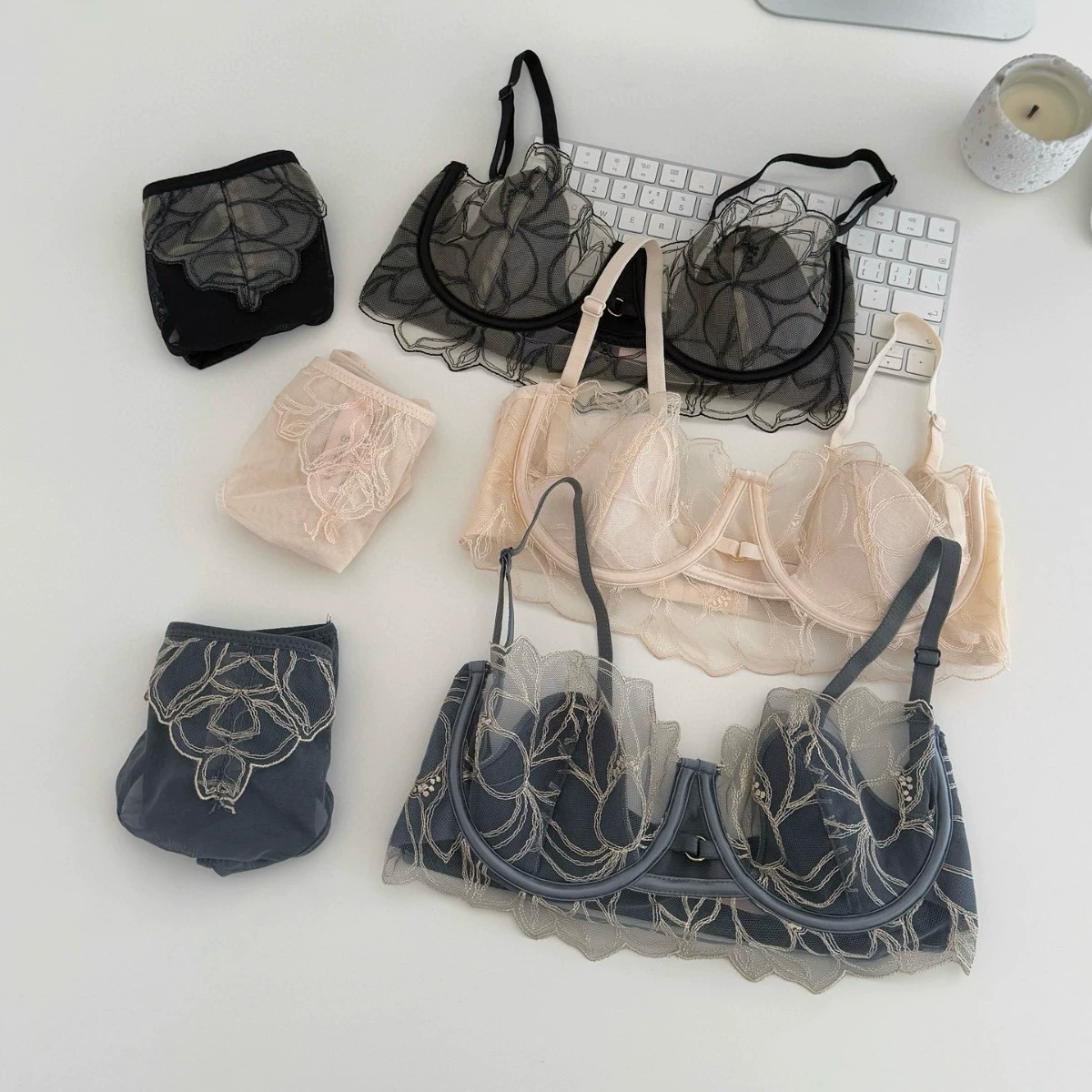 CK&OI 1103# Evening Breeze Lace Crystal Cup Bra Set Женское 1106# Романтическая вышивка Fishbone Thread Underwear