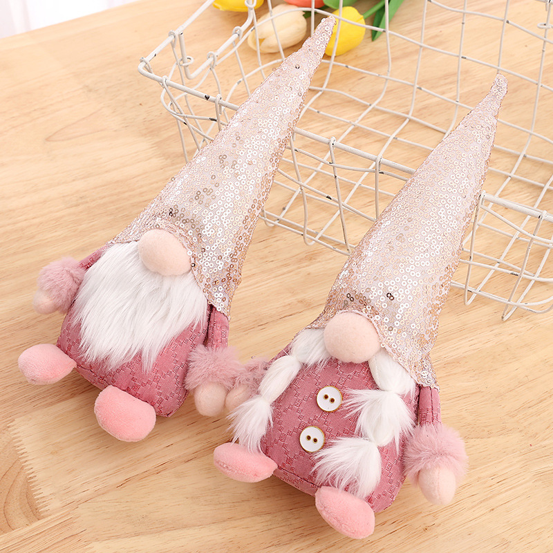 Pink Sequin Faceless Rudolph Doll Christmas Home Window Decoration Doll Ornament Christmas Window
