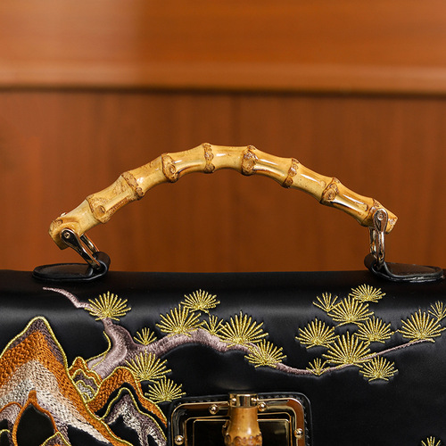 National style embroidered cheongsam leather antique handbag retro women's bag handmade Boston bag dinner republic style