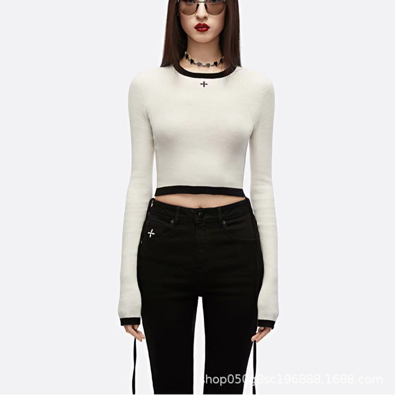New SMFK R cross classic wool sweater vintage contrast light embroidery white cashmere casual long sleeve New SMFK R cross classic wool sweater vintage contrast light embroidery white cashmere casual long sleeve