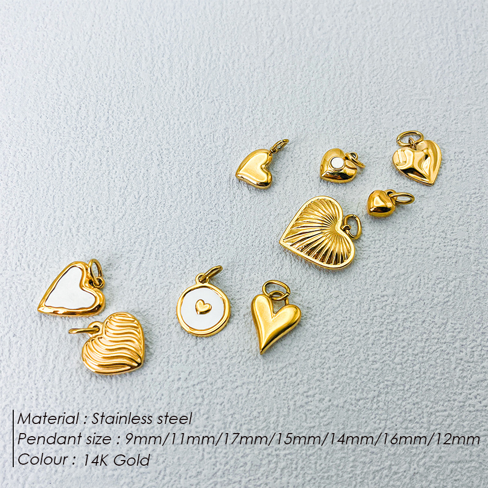 8g Weight 1 Piece 316L Stainless Steel  Ion Plating (IP) Real Gold Plated Heart Shape Heart Shape Pendant DIY Jewelry Accessories