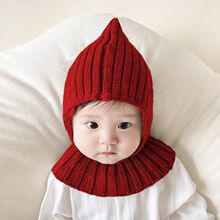 婴幼儿帽子围巾一体韩秋冬季保暖套头帽宝宝毛线帽围脖外贸护耳帽