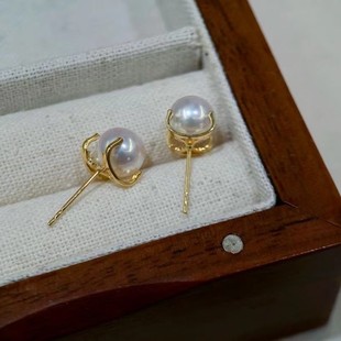 18K Gold Accessories, Classic Bull Head Earrings, Small Version, with 7-8mm Beads, Versatile for Daily Use, Without Pearls