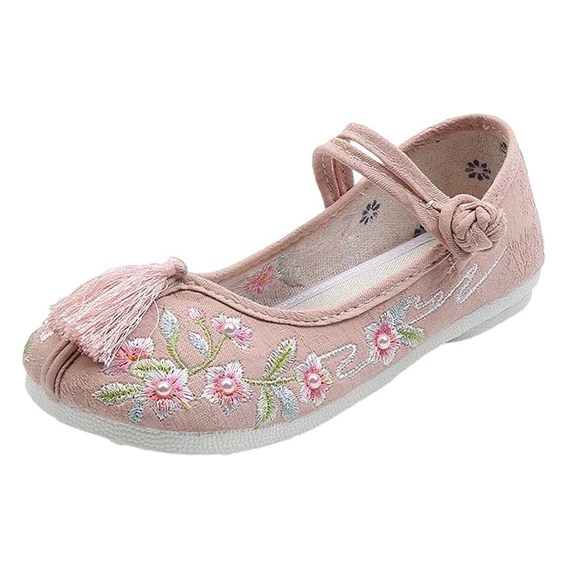 Детская обувь с вышивкой в этническом стиле, декоративная детская обувь с кисточками, обувь с вышивкой принцессы для девочек, домашняя повседневная одежда, обувь для ношения