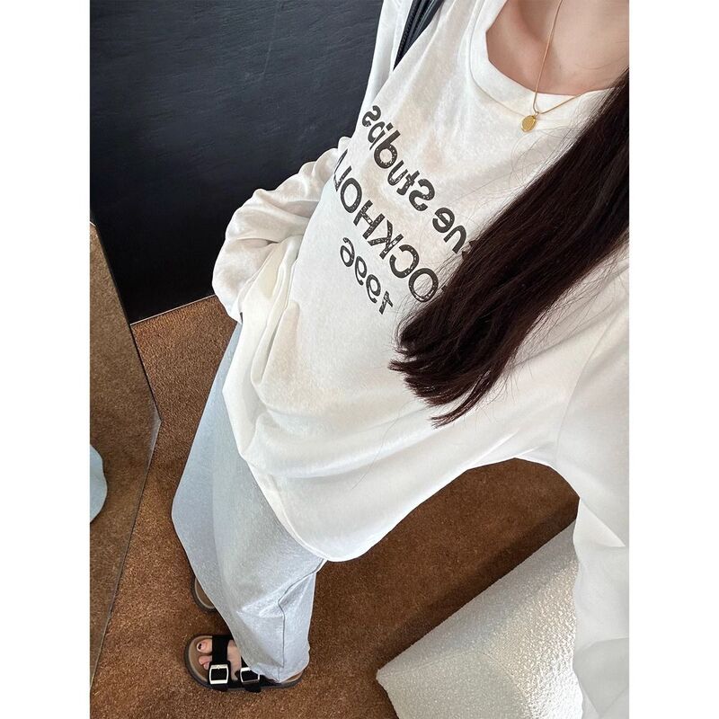 Classic Style Loose and Relaxed Sun-Protective Long-Sleeve T-Shirt for Women, Summer Thin Casual Versatile Slightly Sheer Round-Neck Top Classic Style Loose and Relaxed Sun-Protective Long-Sleeve T-Shirt for Women, Summer Thin Casual Versatile Slightly Sheer Round-Neck Top