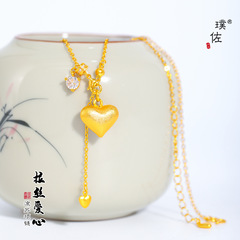 璞佐金店同款沙金拉丝镶钻屁桃爱心流苏项链高级感甜美锁骨链颈链