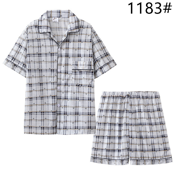 Pijamas de verano pantalones cortos de manga corta para jóvenes de los hombres conjunto de dos piezas simple cuadros sueltos de mediana edad y ancianos ropa para el hogar casual más tamaño