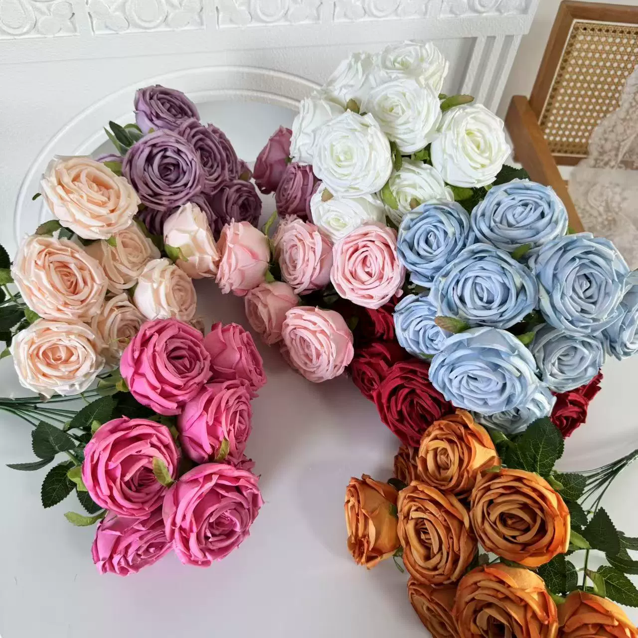 9头把束皇妃玫 婚庆装饰仿真玫瑰花婚礼酒店布置插花多头玫瑰花束