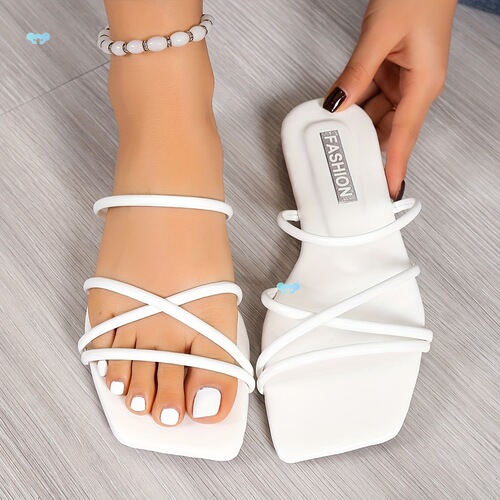 Women's Solid Color Slide Sandals Casual Square Toe Flat