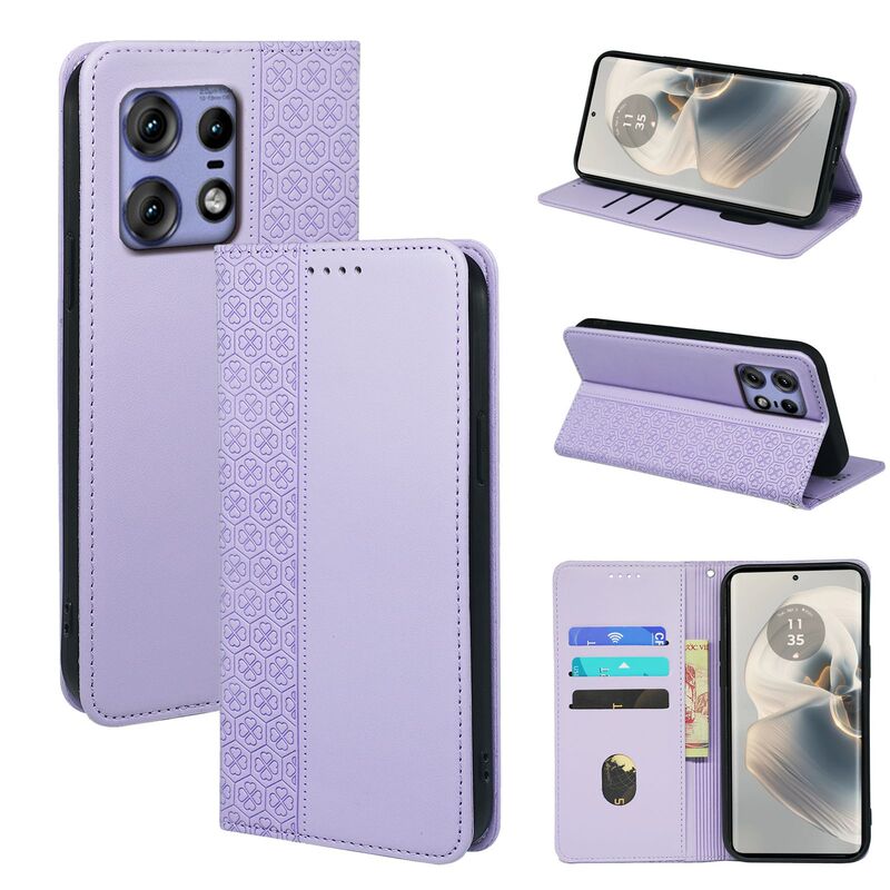 Motorola Moto G55 Mobile Phone Leather Case Moto G 5G Four-leaf Clover Flower Heart Printed Mobile Phone Leather Case