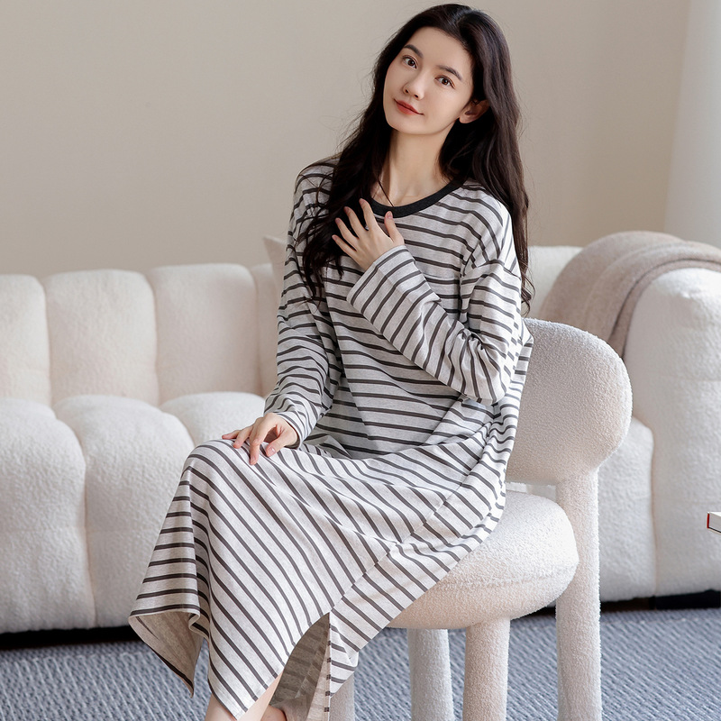 春秋款睡裙女2025新款纯棉长袖全棉卡通宽松中长款女士睡衣秋冬季|undefined