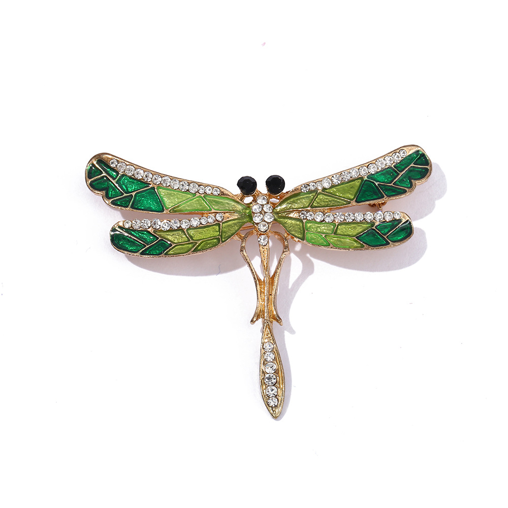 Alloy Material Dragonfly Pattern Retro Pin Dragonfly Alloy Enamel Inlay Zircon Women'S Brooches