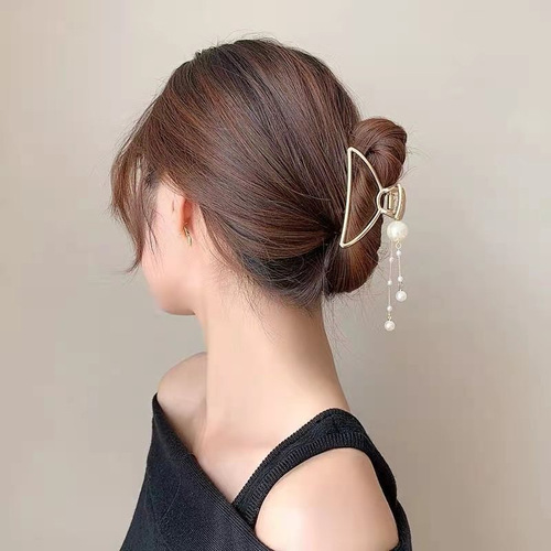 Metal Butterfly Knot Pearl Earrings Hair Clip with Metal Tassels, Women's Hair Clip for Nape, Butterfly Knot Headband