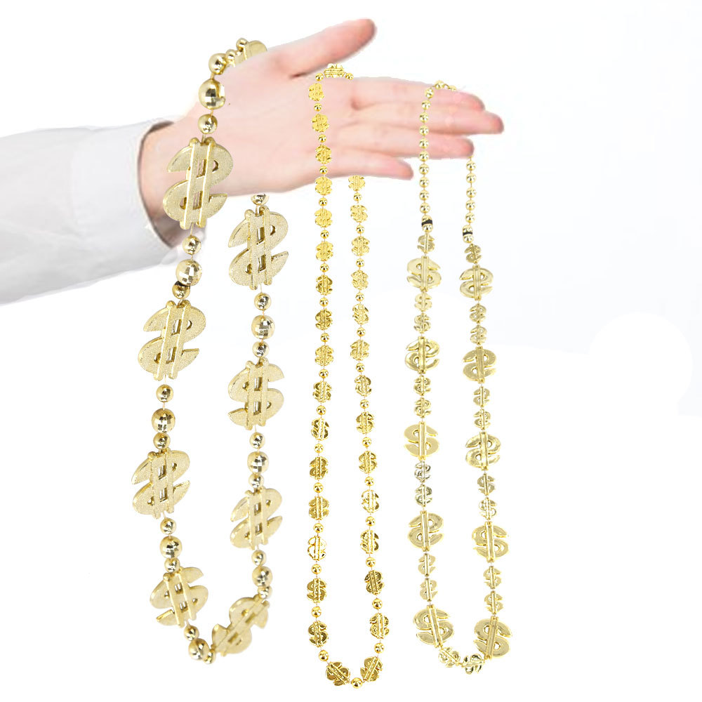 Nuevo collar de símbolo de dólar transfronterizo festivales bar hipster joyería oro elemento moneda colgante cadena de cuentas