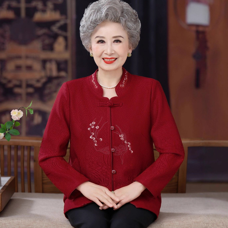 中老年人秋装女奶奶喜庆婚礼衬衫喜妈妈本命年薄款外套老太太衣服|undefined